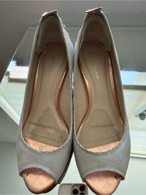 Guilhermina  creme and rose metallic  Peep-Toe Flats with Rose-Gold Accent